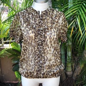 PASSPORT sheer leopard blouse- women size Medium